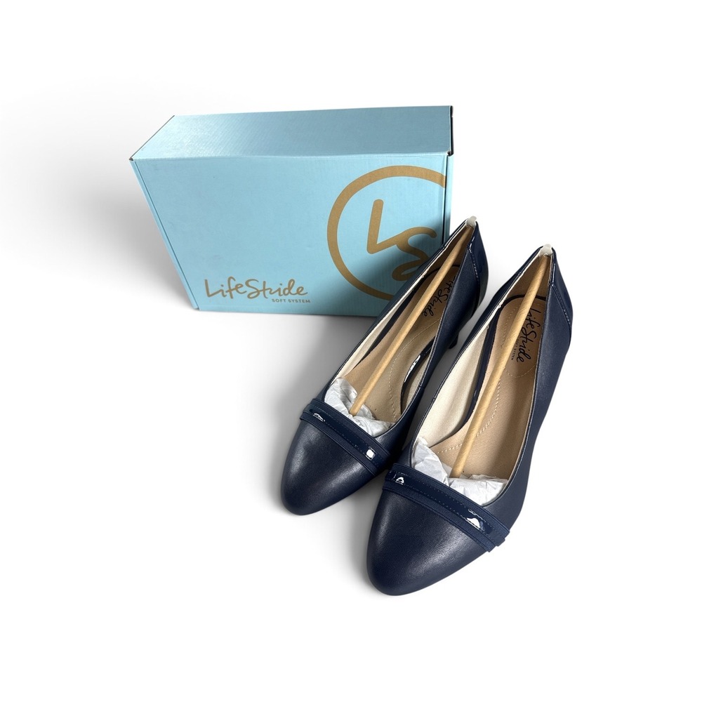LifeStride Gio Pump Lux Navy Smooth Navy Blue Heels Womens 8W New